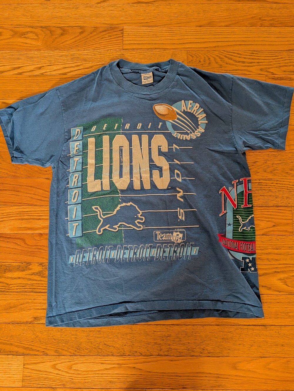 Rare Vintage '90s Aerial Assault Detroit Lions NFL SingleStitch Salem Sportswear